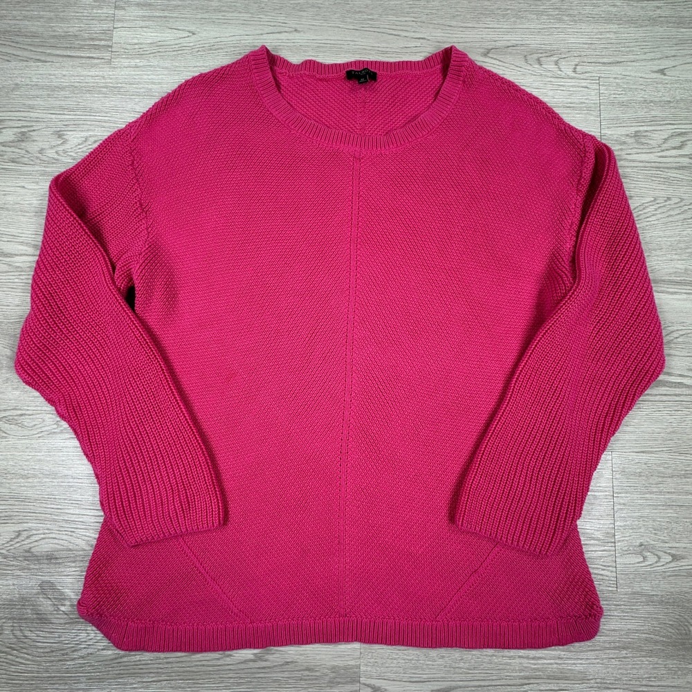 Talbots Women's Sweater Plus 1X Pink Pima Cotton Shaker Stitch Crewneck Pullover